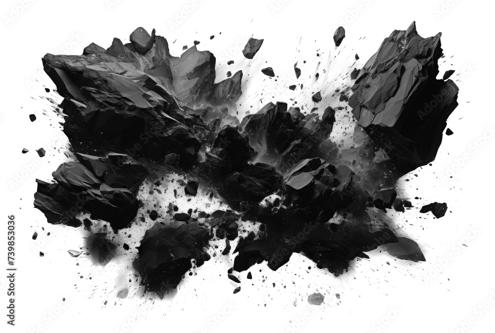 © sdecoret - Exploding black rock with smoke and dust on empty transparent background. Isolated brush. Generative ai © sdecoret - Exploding black rock with smoke and dust on empty transparent background. Isolated brush. Generative ai