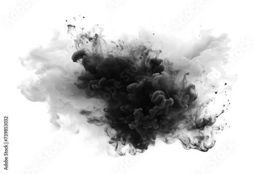 Black smoke with dusts on empty transparent background. Isolated abstract brush. Generative ai