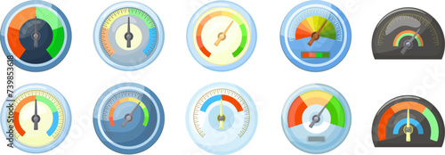 Barometer icons set cartoon vector. Weather control. Arrow change climate