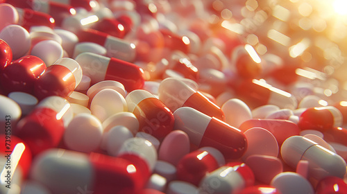 pastillas de colores blanco y rojo como símbolo de la dependencia de los fármacos