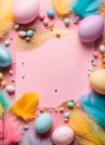 beautiful easter background with feathers. Selective focus.