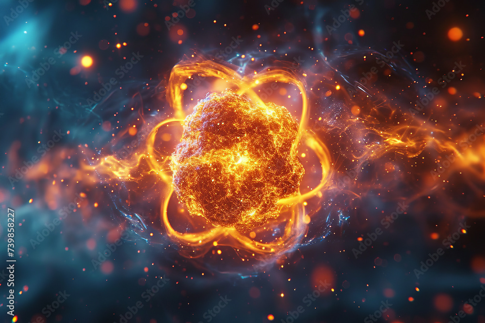 luminous spheres, molecular structures on blurred blue background, futuristic fractal patterns, nanopunk luminous spheres, molecular structures on blurred blue background, futuristic fractal patterns, nanopunk