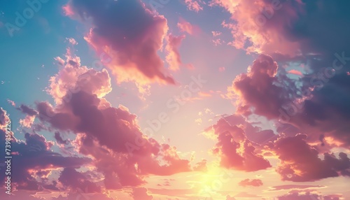 Beautiful sunset sky background with tiny clouds. 3d rendering illustration
