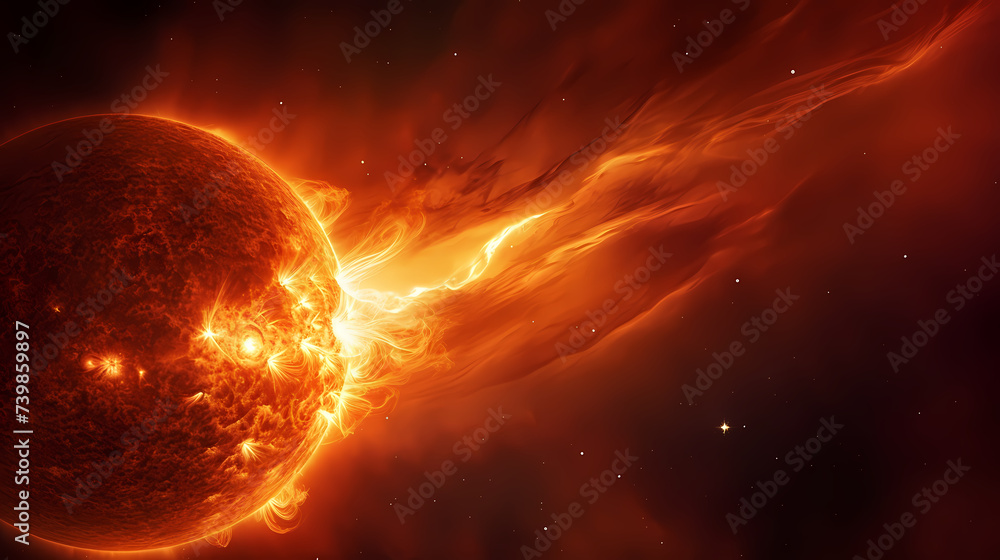Hot and dynamic activity on the sun's surface, including solar flares and prominences