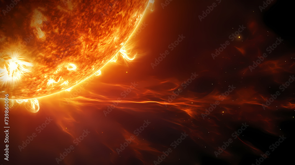 Hot and dynamic activity on the sun's surface, including solar flares and prominences