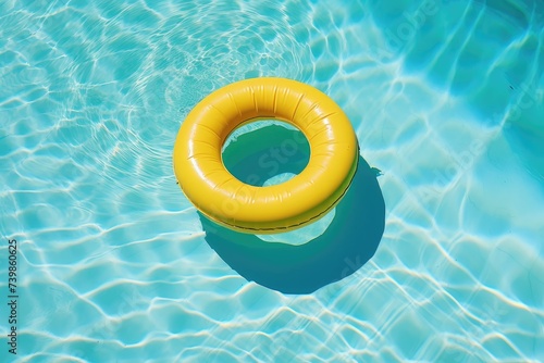 Sunny Pool Day with Yellow Inflatable Ring Floating Gently - Generative AI