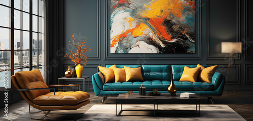 A burst of sun-kissed yellow and oceanic teal, merging seamlessly in a vibrant display against a background of deep cosmic black.
