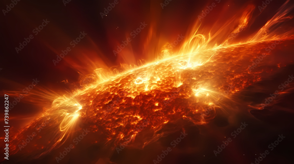 Hot and dynamic activity on the sun's surface, including solar flares and prominences Hot and dynamic activity on the sun's surface, including solar flares and prominences