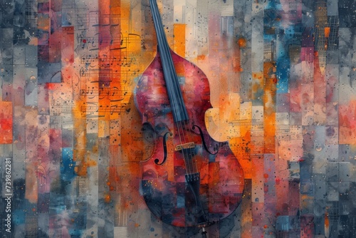 Abstract musical colorful background with watercolor splashes photo