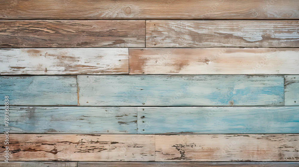 Naklejka premium A vintage beach wood background, the character and warmth of weathered wood surfaces in a timeless and classic composition Ai Generative