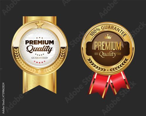 Collection of quality golden badges isolated on white background vector illustration