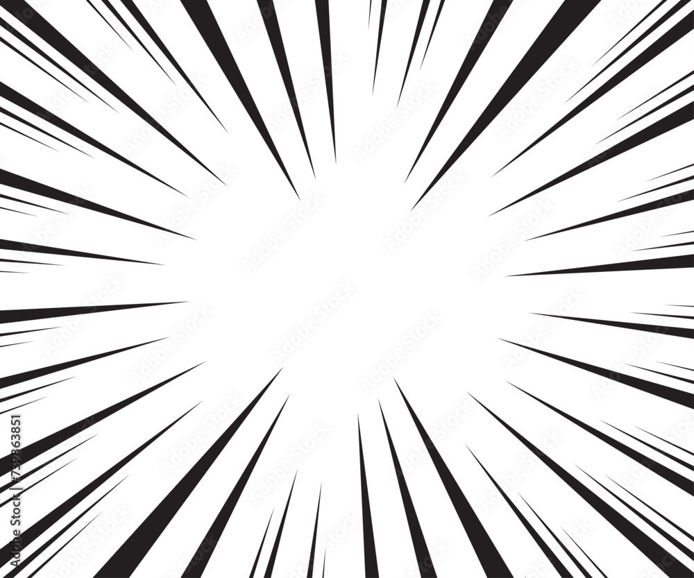 Obraz premium Comic burst background. Halftone effect. Abstract radial, convergent lines. Explosion, radiation, zoom, visual effect. Sun or star rays for Comic Books in pop art style. 