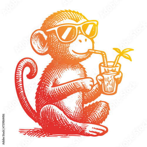 monkey with a cocktail vacation illustration