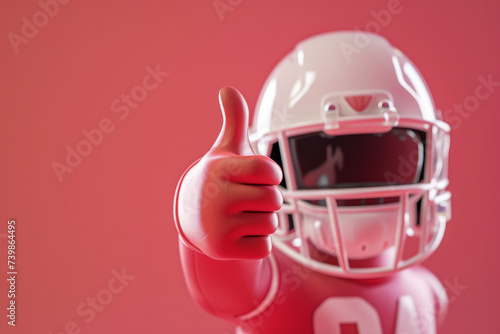 close up of cute american football sport person 3D cartoon character with thumbs up to camera