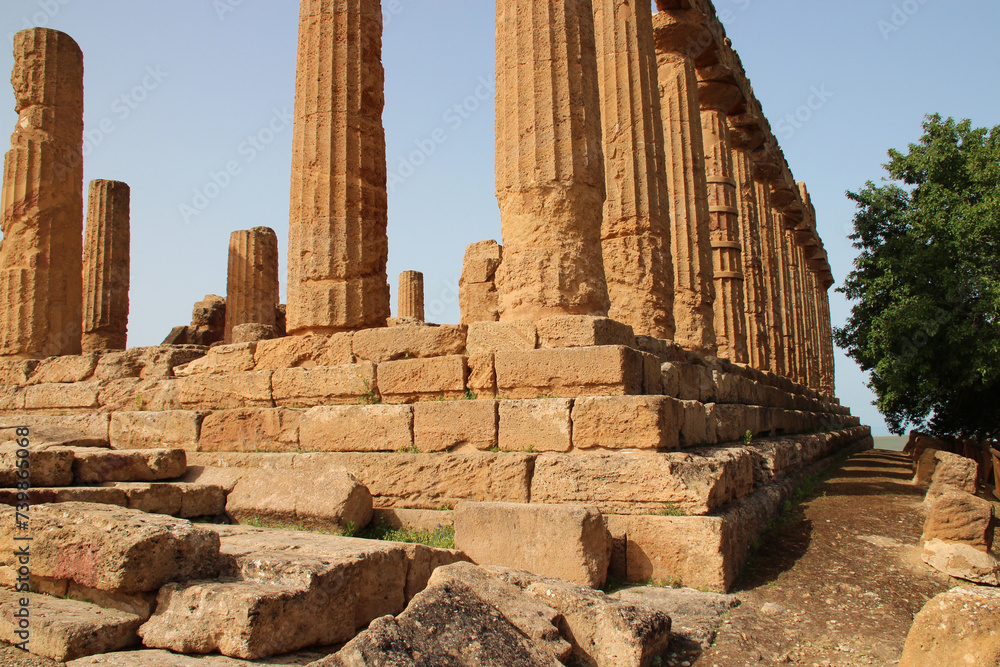 ruined ancient temple (temple of juno) in agrigento in sicily in italy 