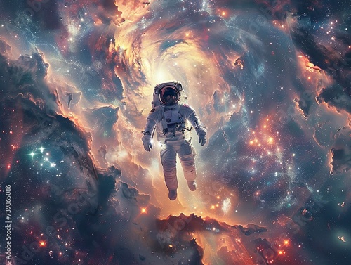 An astronaut on a spacewalk against the cosmic backdrop of deep space serves as a powerful tribute to science fiction and the human urge to explore the unknown