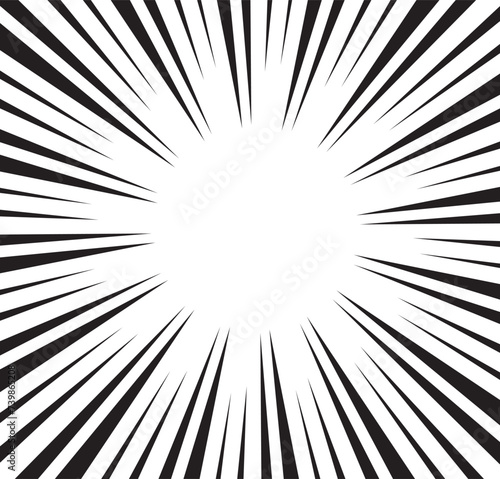 Comic burst background. Halftone effect. Abstract radial, convergent lines. Explosion, radiation, zoom, visual effect. Sun or star rays for Comic Books in pop art style. 
