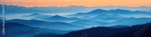 Great Smoky Mountain Ridge at Sunset: Stunning Blue and Orange Color Palette with Fog Over Country © Web