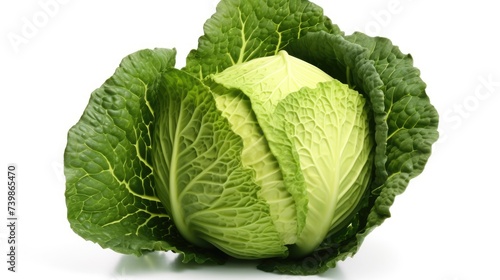 Isolated Green Cabbage on White Background. Clipping Path included. Ideal for Food, Healthy