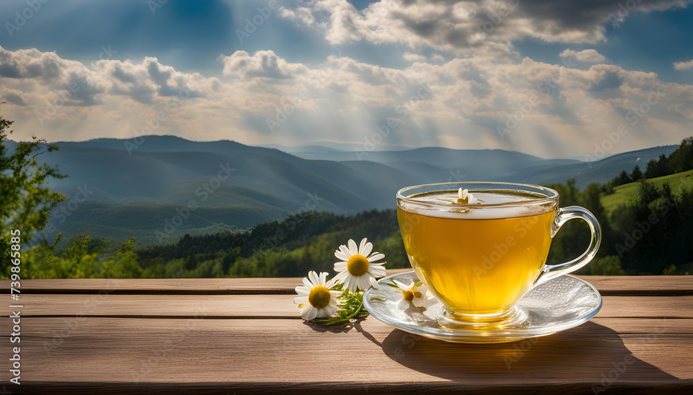 cup of tea on the background of the mountains cup of tea on the background of the mountains