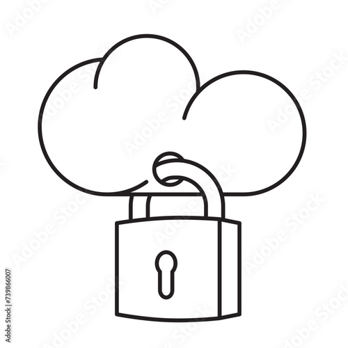 Cloud with padlock vector line icon for World Cloud Security Day on April 3