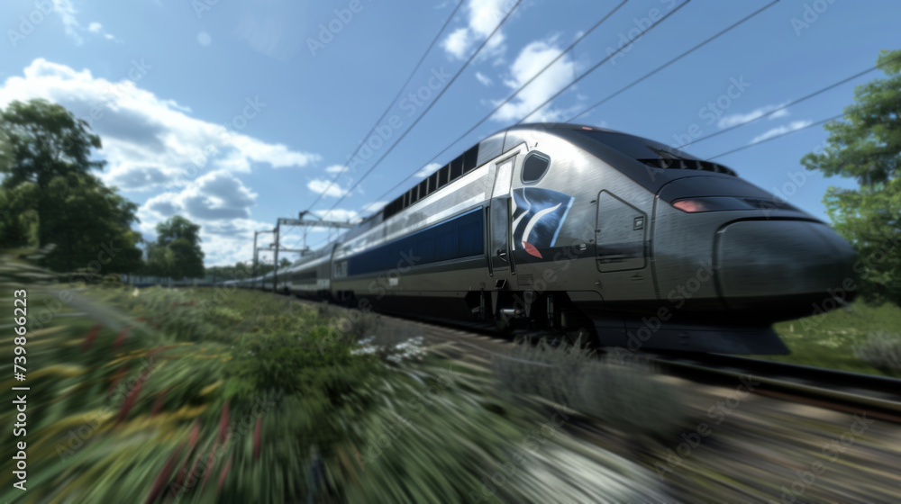 Fototapeta premium High-speed bullet train Сutting edge technology innovation enabled the development of fast and efficient rail transportation which is increasingly becoming a popular alternative to air and road travel