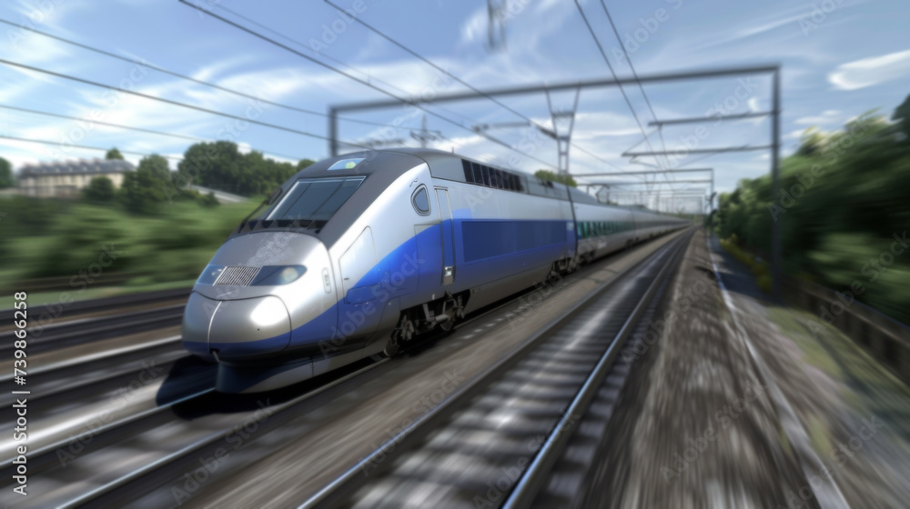 Naklejka premium High-speed bullet train Сutting edge technology innovation enabled the development of fast and efficient rail transportation which is increasingly becoming a popular alternative to air and road travel