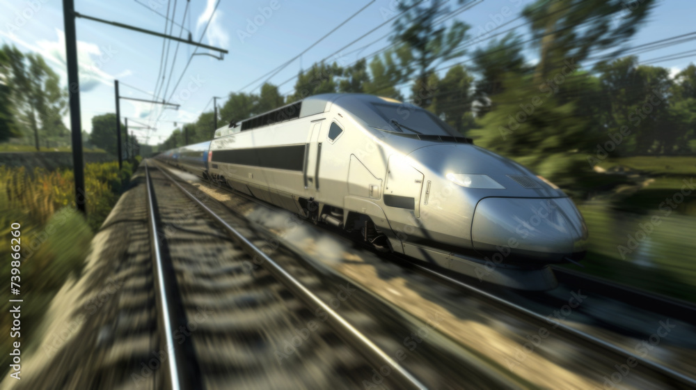 Naklejka premium High-speed bullet train Сutting edge technology innovation enabled the development of fast and efficient rail transportation which is increasingly becoming a popular alternative to air and road travel