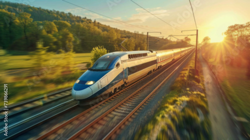 High-speed bullet train Сutting edge technology innovation enabled the development of fast and efficient rail transportation which is increasingly becoming a popular alternative to air and road travel photo
