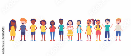 Flat Vector Cute children singing song together.