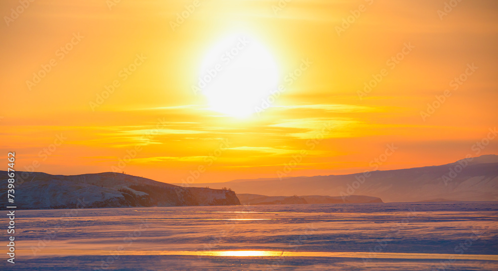 Beautiful sunset on the shore of Lake Baikal