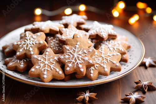 Christmas gingerbread cookies. A plate of freshly baked gingerbread cookies, perfect for the holiday season