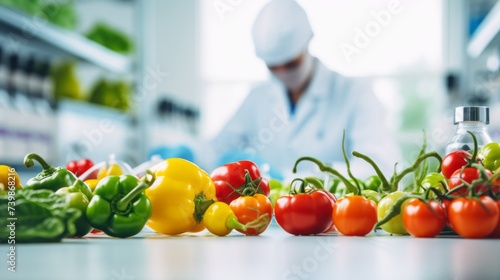 Quality control of vegetables, tomatoes and peppers grown in the laboratory. The scientist brings out new varieties, sorts seeds, studies pests and chemicals in a modern biotechnological laboratory.