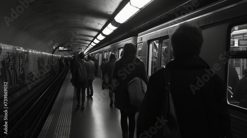 people walking on a subway photo
