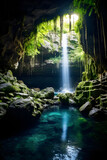 True Purity: Pristine Fresh Water Flowing from a Natural Cavern and Creating a Scenic Waterfall