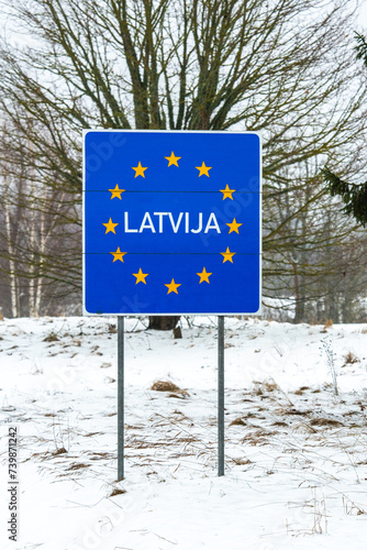 Latvian border road sign, Baltic countries, European Union, vertical