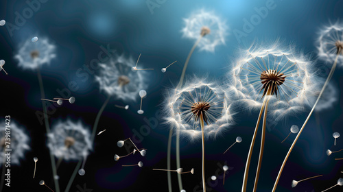 A dandelion s delicate seeds caught in a gradient breeze.