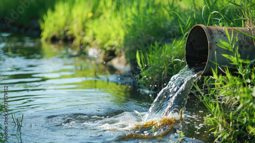 Wallpaper Mural Rustic Pipe Pouring Clear Water into a Fresh Green Forest Stream Torontodigital.ca