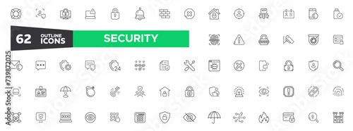 security & Protection thin line icons set. Including password, smart home, safety, data protection, key, shield, lock, unlock, eye access icons . Vector illustration. © Iconista