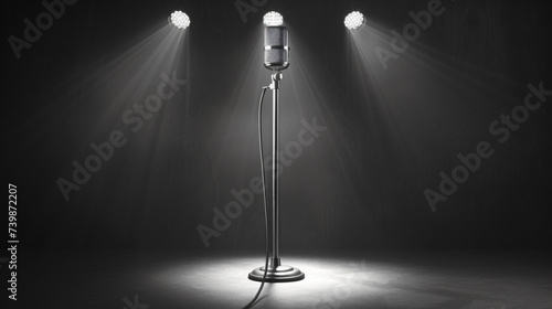 Microphone in a studio with spot lights