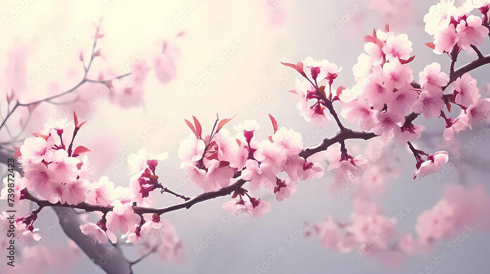 Cherry blossoms in bloom, forming a canopy of pink and white cherry blossom flowers in the park Cherry blossoms in bloom, forming a canopy of pink and white cherry blossom flowers in the park