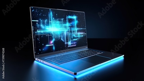 digital hologram of Modern Technology Airplane on laptop Screen © @adha