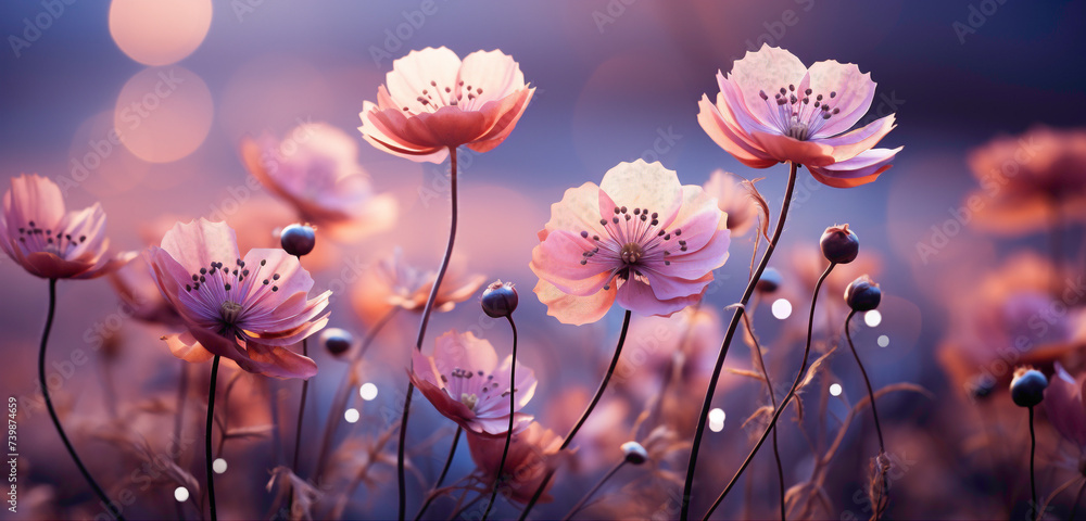 A dreamy blur background of a field of flowers, creating a soft and romantic ambiance.