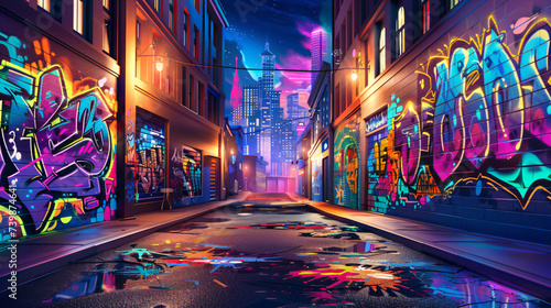 Modern night city with colorful