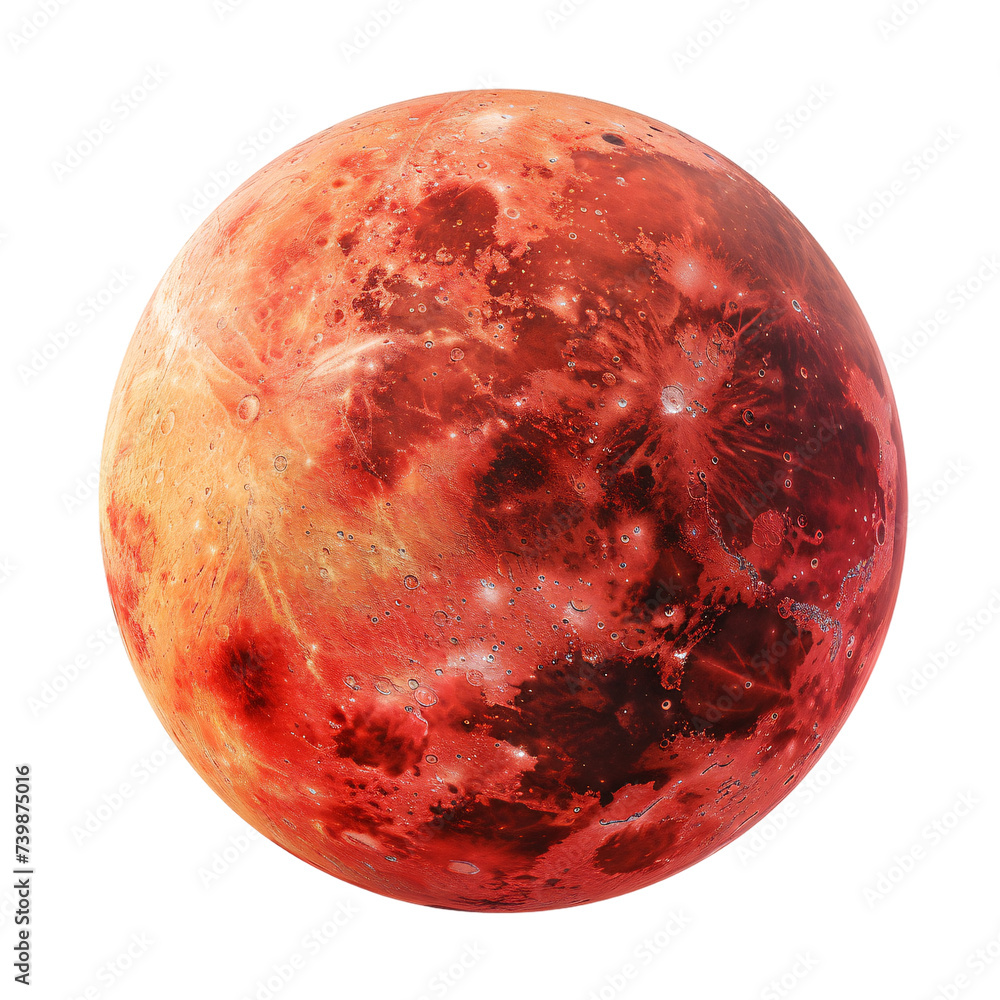 Fototapeta premium A red planet with craters on an isolated background