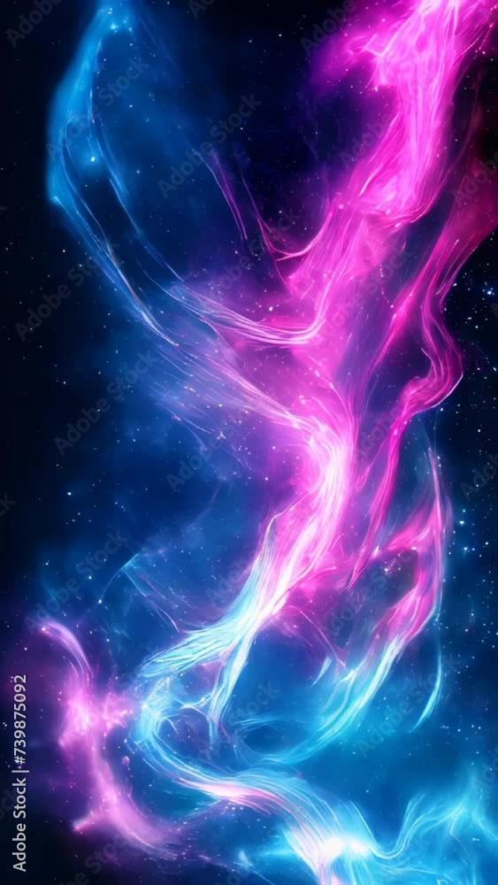 A spiral nebula winds towards the center, surrounded by cosmic dust and interspersed stars radiating light.
A spiral nebula winds towards the center, surrounded by cosmic dust and interspersed stars radiating light.