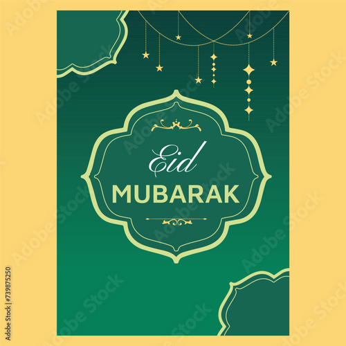 Eid Mubarak Celebration: Vibrant Poster Design for Festive Promotions and Social Media Sharing, Featuring Islamic Artistry and Warm Inviting Text!