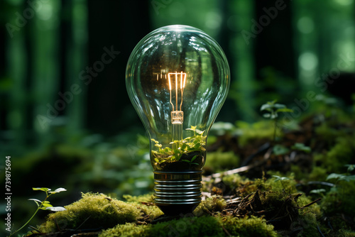 Eco light bulb on green background