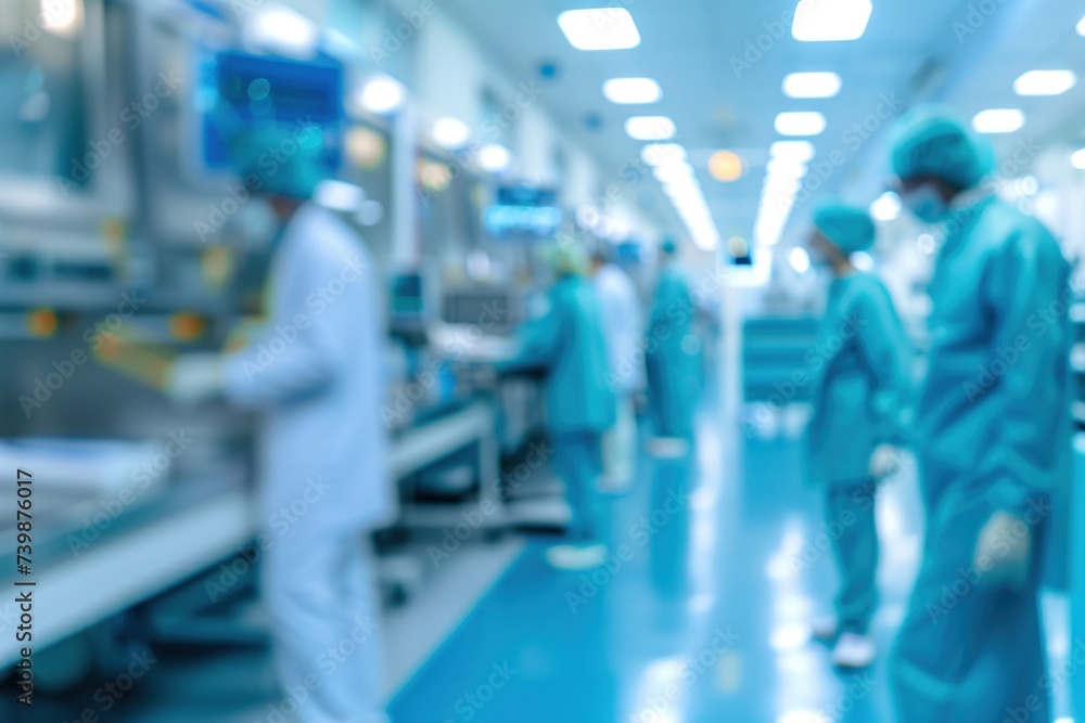 A blurry photo shows Doctors and nurses running the hospital while engineers collaborate on designing and installing advanced medical equipment