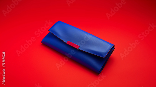 A bold cobalt blue clutch on a fiery red background  creating a dynamic contrast with space for impactful copy. 32K  epic details.